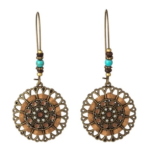 Boho Metal Hollow Carved Beaded Drop Earrings - Picture 2 of 2